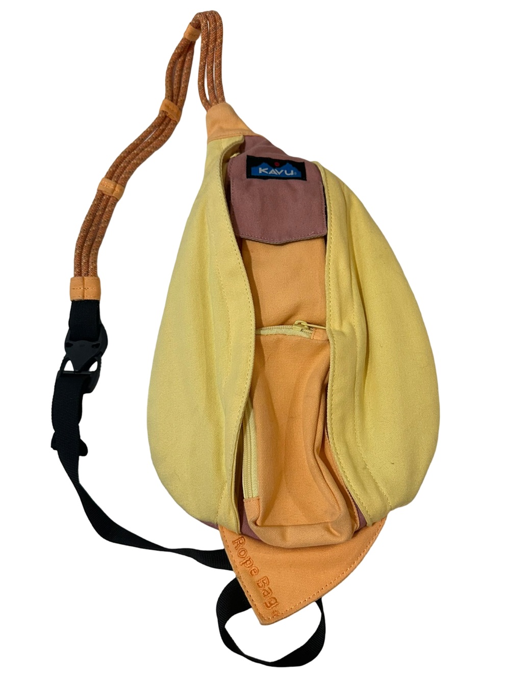 Kavu Yellow and Orange Rope Sling Bag with Pink Accent Multi Pocket Activewear